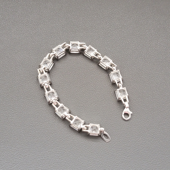 925 Princess Cut Tennis Bracelet | Square CZ Crystal Line Bracelet - Picture 6 of 10